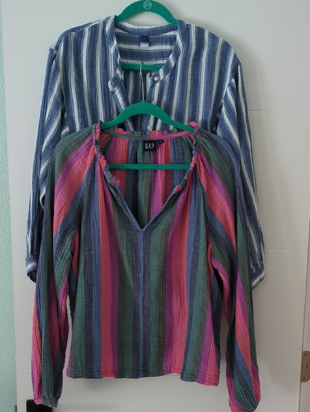GAP& Old Navy Gauzy Women's Striped V-Neck Tunic in Pink, Green & Blue Sz L Boho